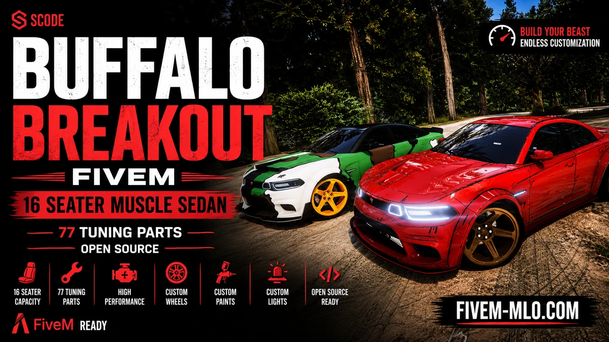 Buffalo Breakout FiveM | 16 Seater Muscle Sedan | 77 Tuning Parts | Open Source